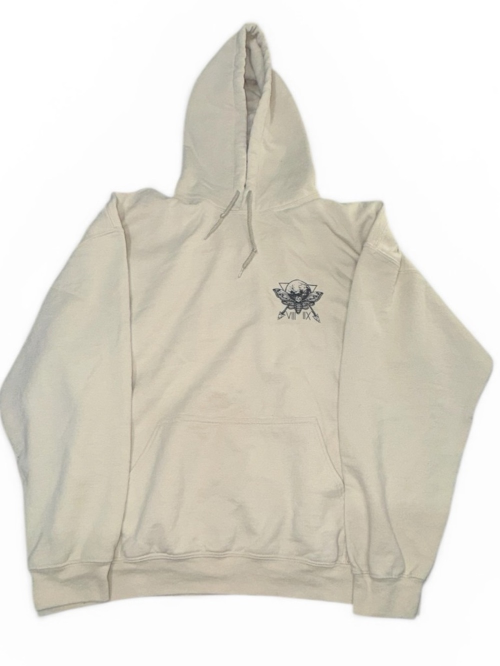 Men’s Cream Graphic Hoodie Skull Design XL Streetwear Pullover